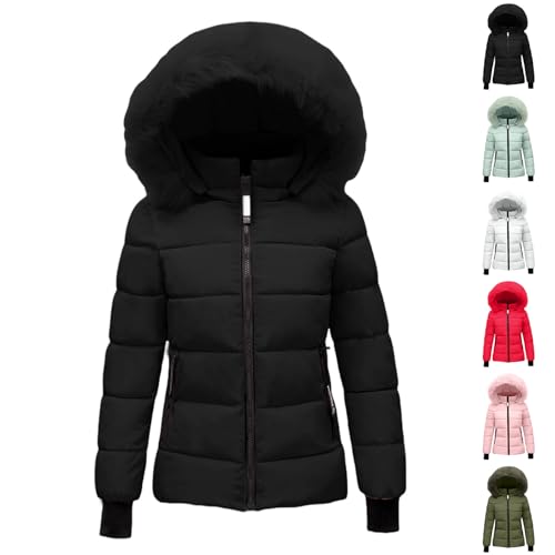 ZTFYKLIN Winterjacke Damen Mit Kapuze, übergangsjacke-Damen, Wintermantel-Damen Lang, Warm, Dicke Pufferjacke, Softshellmantel, Softshelljacke, Überwindungs-Außenmantel (Black, M) von ZTFYKLIN
