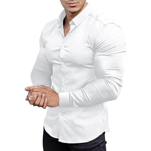 herrenhemden Kurzarm Schwarzes Leinenhemd Kurzarm Leinen Jeanshemd Kurzarmhemd Herren Muscle Fit Hemd Sport Slim Langarm Casual Button Shirt Hemden Weit Geschnitten(White, M) von ZTFYKLIN