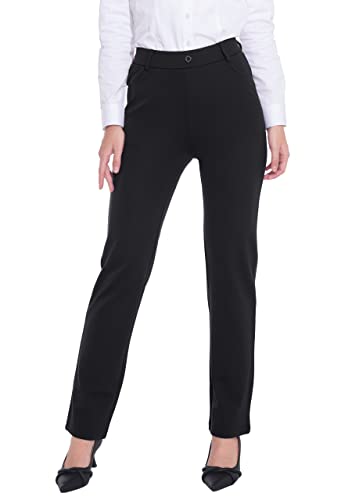 ZTN Damen Arbeitskleid Hose mit 4 Taschen Pull-on Gerades Bein Slacks für Büro Business Yoga, schwarz, M von ZTN