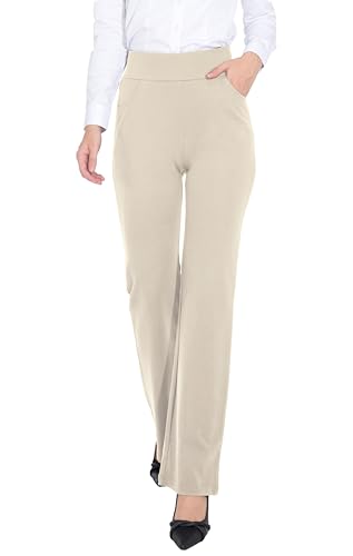 ZTN Damen Hohe Taille Schlupfkleid Hose Bauchkontrolle Hose für Arbeit Business Casual Büro Hose 4 Taschen, Khaki, X-Groß von ZTN