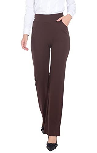 ZTN Damen Hohe Taille Schlupfkleid Hose Bauchweg Hose für Arbeit Business Freizeit Büro Hose mit 4 Taschen, braun, Groß von ZTN