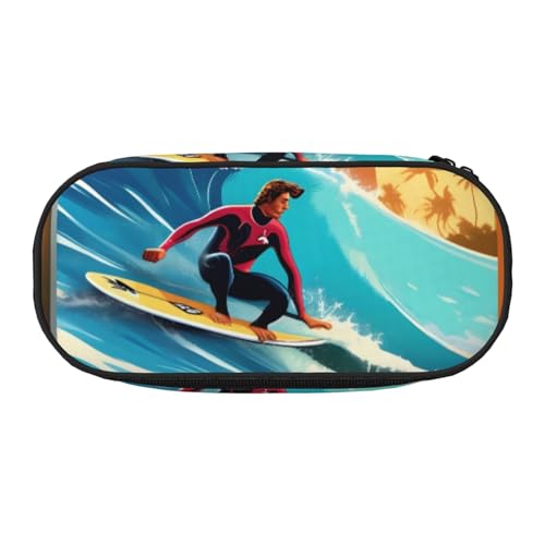 ZTPOWQA Federmäppchen, Motiv: Hawaiianischer Surfer auf gewelltem Druck, modisches Federmäppchen, funktionales Federmäppchen, Schule, Reisen, Büro, praktisch, Schwarz , Einheitsgröße von ZTPOWQA