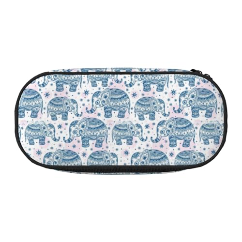 ZTPOWQA Modisches Federmäppchen mit Boho-Elefanten-Aufdruck, funktionales Stifteetui, Schule, Reisen, Büro, Schwarz , Einheitsgröße, Taschen-Organizer von ZTPOWQA