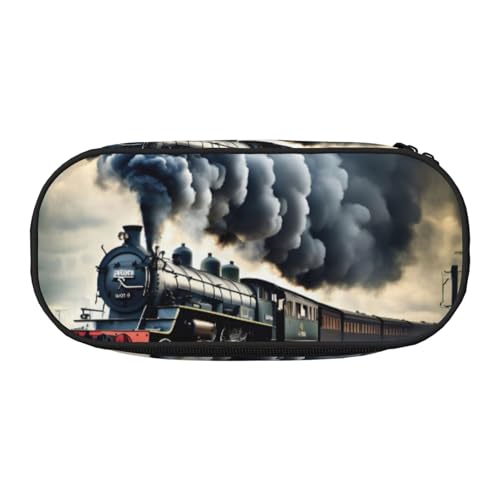 ZTPOWQA Modisches Federmäppchen mit Dampfzug und Wolken-Aufdruck, funktionales Stifteetui, Schule, Reisen, Büro, Schwarz , Einheitsgröße, Taschen-Organizer von ZTPOWQA
