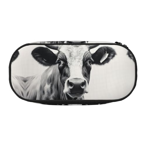 ZTPOWQA Modisches Federmäppchen mit Kuh-Aufdruck in Schwarz und Weiß, funktionales Federmäppchen, für Schule, Reisen, Büro, Schwarz , Einheitsgröße, Taschen-Organizer von ZTPOWQA