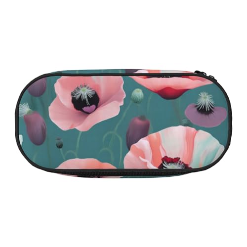 ZTPOWQA Modisches Federmäppchen mit Mohnblumen-Motiv, funktionales Federmäppchen, Schule, Reisen, Büro, praktisch, Schwarz , Einheitsgröße, Taschen-Organizer von ZTPOWQA