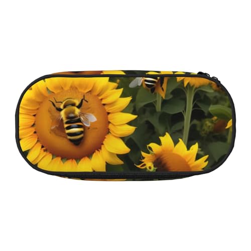 ZTPOWQA Modisches Federmäppchen mit Sonnenblumen-Bienen-Druck, funktionales Federmäppchen, Schule, Reisen, Büro, praktisch, Schwarz , Einheitsgröße, Taschen-Organizer von ZTPOWQA