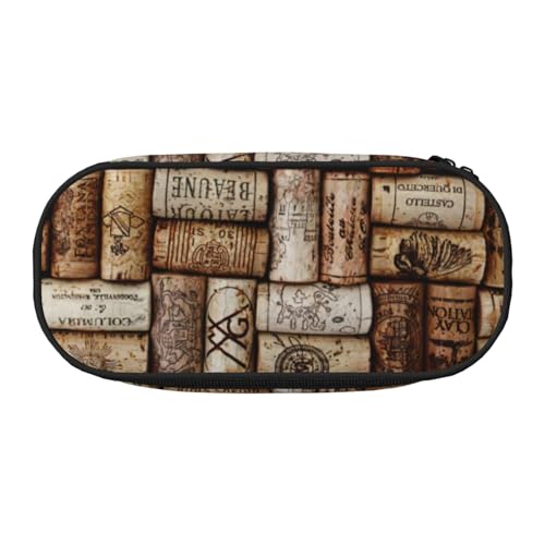 ZTPOWQA Modisches Federmäppchen mit Weinkorkdruck, funktionales Stifteetui, Schule, Reisen, Büro, praktisch, Schwarz , Einheitsgröße, Taschen-Organizer von ZTPOWQA