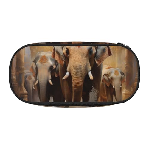 ZTPOWQA Modisches Federmäppchen mit asiatischem Elefanten-Aufdruck, funktionales Stifteetui, Schule, Reisen, Büro, Schwarz , Einheitsgröße, Taschen-Organizer von ZTPOWQA
