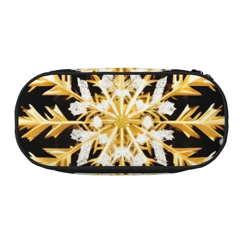 ZTPOWQA Modisches Federmäppchen mit goldenem Weihnachts-Schneeflocken-Druck, funktionales Stifteetui, Schule, Reisen, Büro, praktisch, Schwarz , Einheitsgröße, Taschen-Organizer von ZTPOWQA