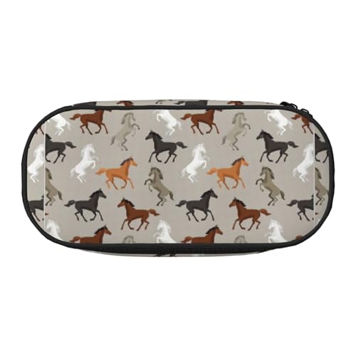 ZTPOWQA Modisches Federmäppchen mit niedlichem Pferde-Aufdruck, funktionales Federmäppchen, Schule, Reisen, Büro, Schwarz , Einheitsgröße, Taschen-Organizer von ZTPOWQA