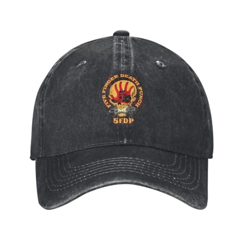 Baumwolle Vintage Washed Denim Baseballkappe Five Finger Death Punch Hüte Hip Hop Hut Baumwolle Baseball Cap individuell verstellbar Trucker Hut für Männer Frauen von ZTQTQZZ