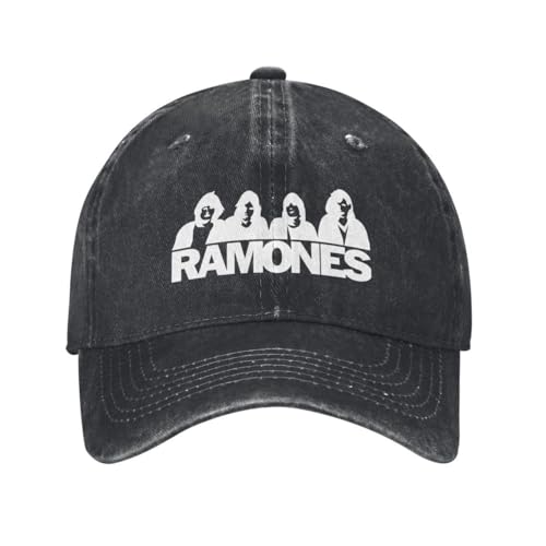 Baumwolle Vintage Washed Denim Baseballkappe NEU Ramones Logo Mützen Hip Hop Mütze Baseballkappe aus Baumwolle individuell verstellbar Trucker Mütze für Männer und Frauen von ZTQTQZZ