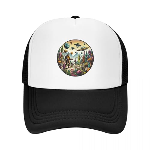 Trucker Cap MeshCap Bigfoot und Aliens UFO Believe Alien Planet Tour Baseballmütze Teemütze Hut Luxus Damen Strand Herren von ZTQTQZZ