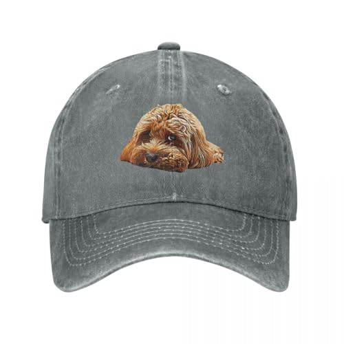 ZTQTQZZ Baumwolle Vintage Washed Denim Baseballkappe Cavapoo Cavoodle Cockerpoo Welpe Designer Hund Pudel Mix Baseball Cap Denim Hüte verstellbare Mütze Sport Baseball Cowboyhut von ZTQTQZZ