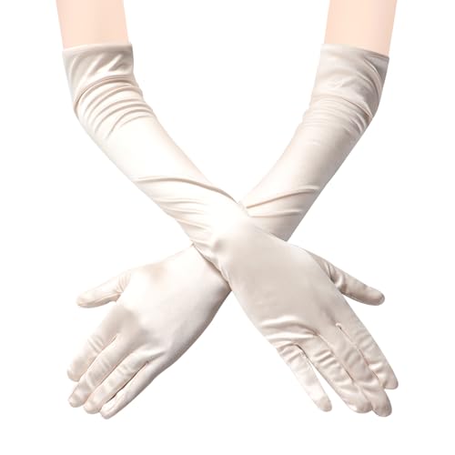 ZTVOWTO 1 Paar Handschuhe Lang, Ellenbogen Satin Handschuhe,Handschuhe Elegant Damen für Kostüm, Oper, Brautparty, Hochzeit und Abschlussball(Champagnergold) von ZTVOWTO