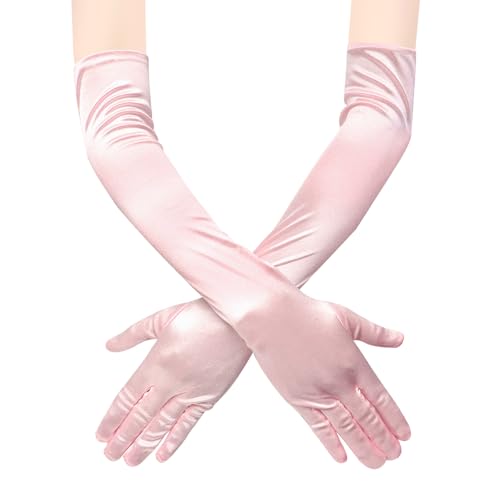 ZTVOWTO 1 Paar Handschuhe Lang, Ellenbogen Satin Handschuhe,Elegant Damen für Kostüm, Oper, Brautparty, Hochzeit und Abschlussball(Rosa) von ZTVOWTO