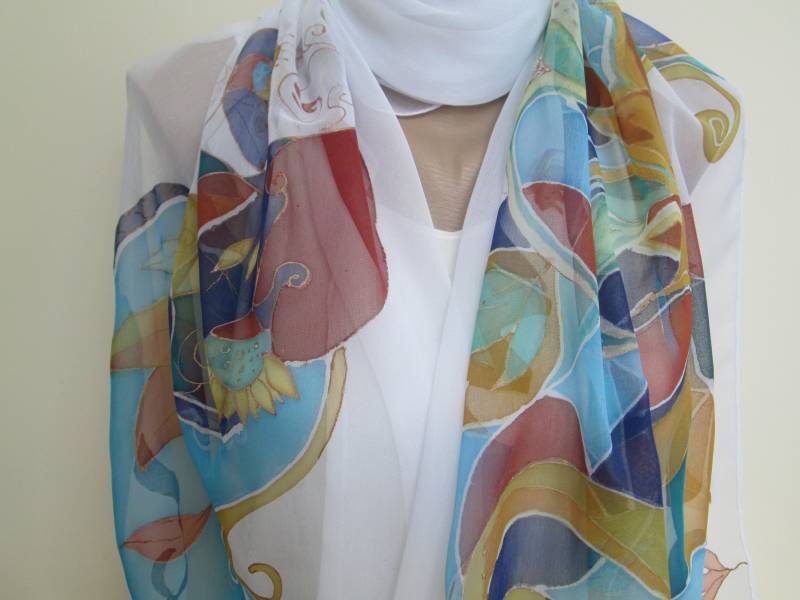 Seide Schal Frauen Bunte Hand Bemalt Viskose Mini Pareo Sarong Malerei Von Lange Luxus Geschenk Für Mutter von ZTenEva