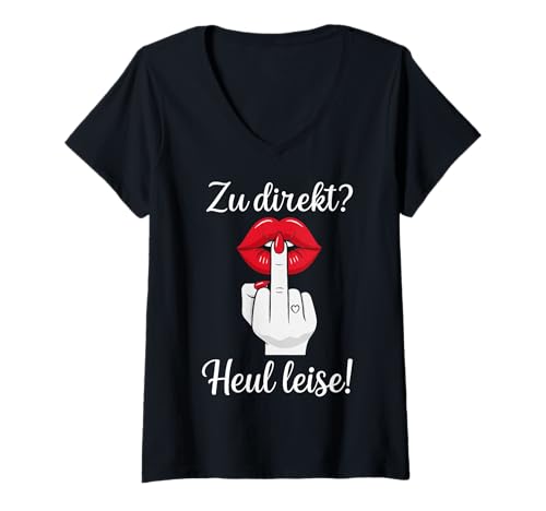 Damen ZU DIREKT? HEUL LEISE! X Fresse Mittelfinger Kuss T-Shirt mit V-Ausschnitt Damen ZU DIREKT? HEUL LEISE! X Fresse Mittelfinger Kuss T-Shirt mit V-Ausschnitt von ZU DIREKT? HEUL LEISE! X Ironie & Hass & Liebe