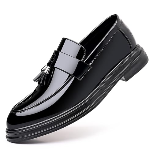 ZUAUOOT Herren Casual Driving Schuhe Lackleder Quaste Loafers Rutschfeste Penny Formale Smoking Schuhe Business Party Leder Schuhe, Schwarz, 42.5 EU von ZUAUOOT