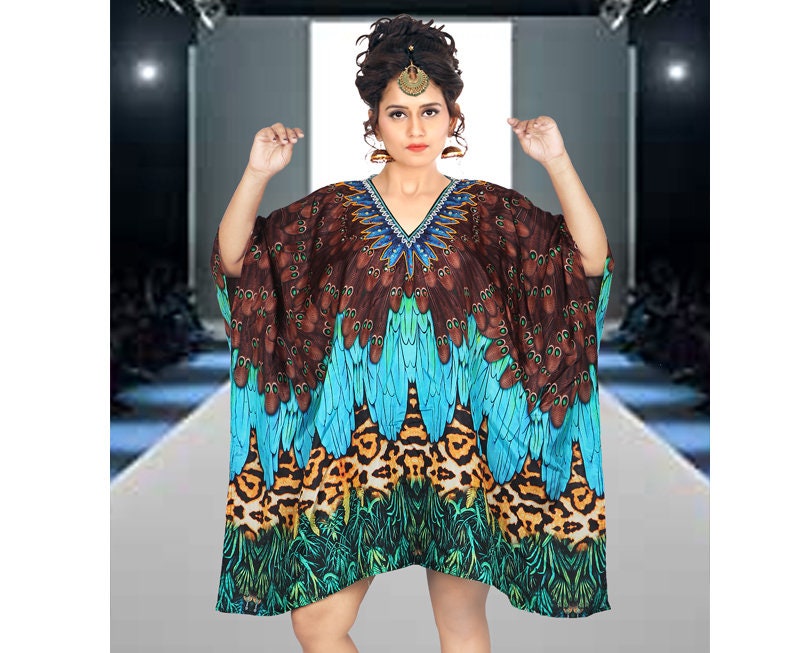 Seide Kaftan Feder Stil Braun Strand Tragen Handmade Muttertagsgeschenk Glamouröse Seidenkaftane von ZUBEDABOUTIQUE