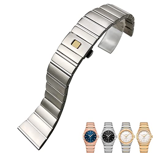 ZUC 18mm 23mm 25mm Edelstahl Uhrenarmbänder Faltschließe Uhrenarmband für Omega Double Eagle Constellation Seamaster Armband(Silver,25mm-10mm) von ZUC