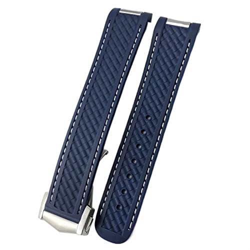 ZUC 20 mm Gummi-Silikon-Uhrenarmband, passend für Omega Moon Watch Speedmaster AT150 Seamaster 300, Stahlschnalle, Armband, Armbänder, Roségold-Schnalle(Blue White,Rose Buckle) von ZUC