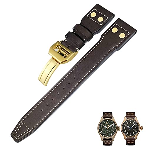 ZUC 20mm 21mm 22mm Echtes Leder Bronze Nieten Armband Passend für IWC Bronze Big Pilots Mark 18 Spitfire Uhrenarmband(Brown 1,20mm) von ZUC