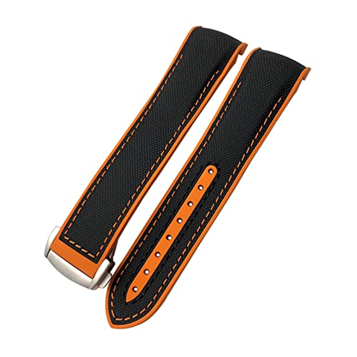 ZUC 20mm 21mm 22mm Hochwertige Nylon-Gummi-Uhr-Band-Fit für Omega mittlere Greenwich-Zeit Planet Ozean 600 8900 Orange Leinwand Silikonarmband (Color : Black orange, Size : 20mm) von ZUC