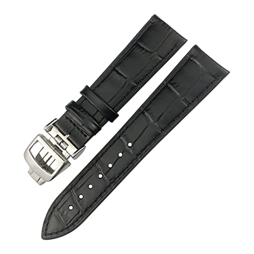 ZUC 20mm 21mm 22mm Hohe Qualität Echtes Leder Uhrenarmband Fit für Jaeger Lecoultre Master Moonphase Schwarz Blau Braun Rindslederband (Color : Black, Size : 20mm) von ZUC