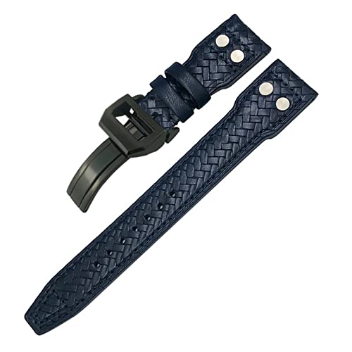 ZUC 20mm 21mm 22mm Nietengewebtes Echtleder-Uhrenarmband für IWC Big Pilot Portugieser Pilot IW3777 Rindsleder-Uhrenarmband(Blue Black Square,20mm) von ZUC