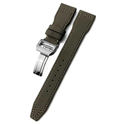 ZUC 20mm 21mm 22mm gewebtes Nylon-Uhrenarmband mit Faltschließe, passend für IWC Pilot Mark Portugieser Portofino Armband(Brown silver,22mm) von ZUC