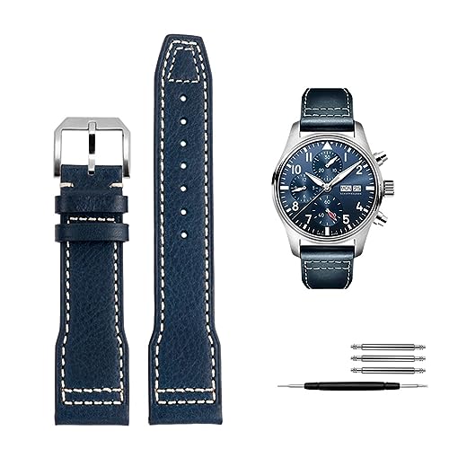 ZUC 20mm 21mm Italien Echtes Leder Armband Für IWC Big PILOT Spitfire Uhr Rindsleder Schwarz braun blau Mann armband(Blue silver pin,21mm) von ZUC