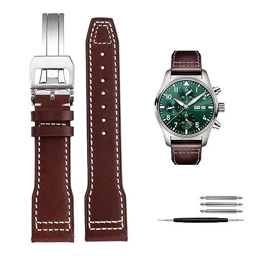 ZUC 20mm 21mm Italien Echtes Leder Armband Für IWC Big PILOT Spitfire Uhr Rindsleder Schwarz braun blau Mann armband(Brwon silver buckle,21mm) von ZUC