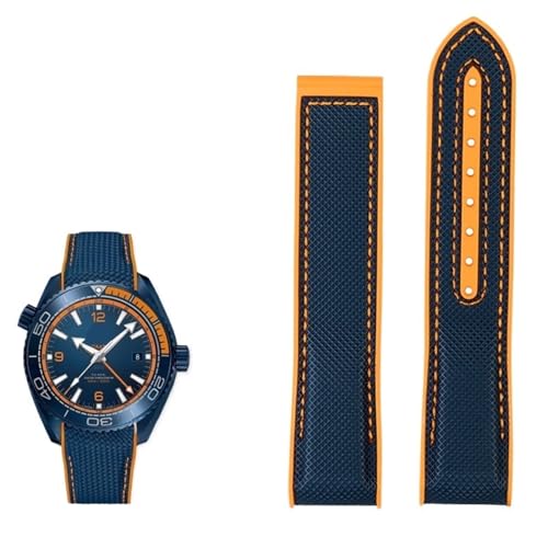 ZUC 20mm 22mm Nylon Gummi Armband für Omega SEAMASTER PLANET OCEAN Männer Faltschließe Band Uhr Zubehör Silikon Uhr(Blue orange,20mm) von ZUC