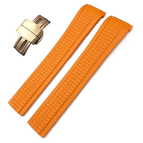 ZUC 21 mm bunte Fluorkautschuk-Uhrenarmbänder für Patek 5164A 5167A AQUANAUT Philippe Series Butterfly-Schnalle Silikon-Uhrenarmband(Orange,Silver Buckle) von ZUC