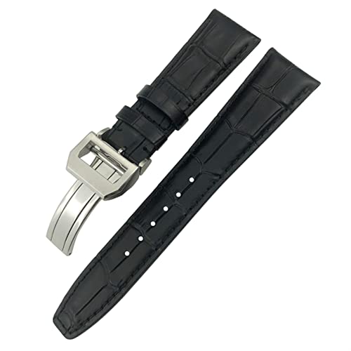 ZUC 21mm 22mm gekrümmtes Ende echter Kuh-Leder-Armband-Ersatz für Iwc Portugieser Uhren Faltenschnalle Watch Strap (Color : Black 1, Size : 21mm) von ZUC