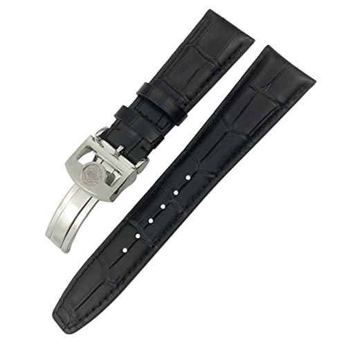 ZUC 21mm 22mm gekrümmtes Ende echter Kuh-Leder-Armband-Ersatz für Iwc Portugieser Uhren Faltenschnalle Watch Strap (Color : Black 2, Size : 22mm) von ZUC