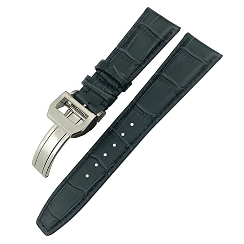 ZUC 21mm 22mm gekrümmtes Ende echter Kuh-Leder-Armband-Ersatz für Iwc Portugieser Uhren Faltenschnalle Watch Strap (Color : Blue 1, Size : 22mm) von ZUC