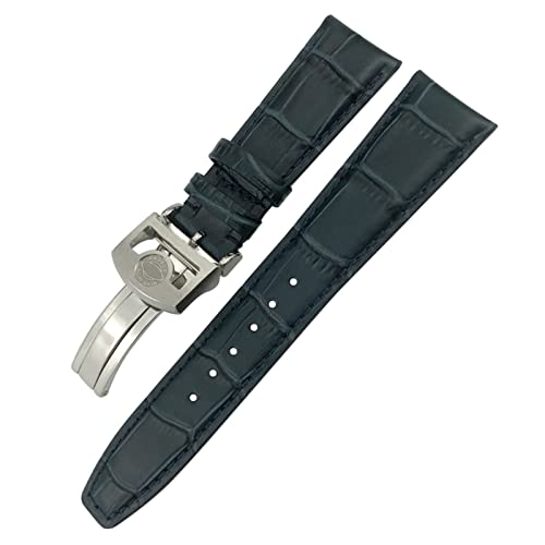 ZUC 21mm 22mm gekrümmtes Ende echter Kuh-Leder-Armband-Ersatz für Iwc Portugieser Uhren Faltenschnalle Watch Strap (Color : Blue 2, Size : 21mm) von ZUC