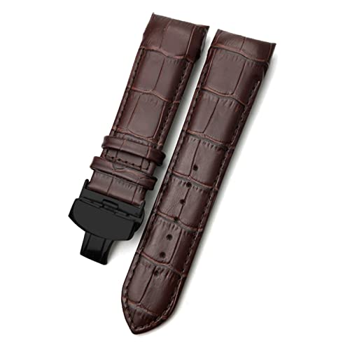 ZUC 22mm 23mm 24mm gekrümmtes Ende Echtes Leder Armband Fit für T035617 Rindslederuhrband Schmetterlingsschließe Armbänder Männer (Color : Brown black, Size : 22mm) von ZUC