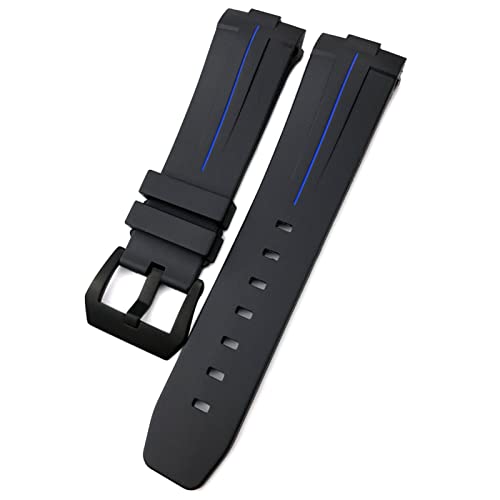 ZUC 24mm Gummi-Silikon für Panerai-Riemen-Bogen-Gebogene Schnittstelle PAM441 111 312 359 438 320 Uhrenband Männer Sport Armband Zubehör (Color : Black blue black, Size : 24mm) von ZUC