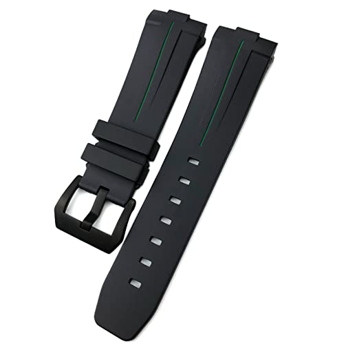 ZUC 24mm Gummi-Silikon für Panerai-Riemen-Bogen-Gebogene Schnittstelle PAM441 111 312 359 438 320 Uhrenband Männer Sport Armband Zubehör (Color : Black green Black, Size : 24mm) von ZUC