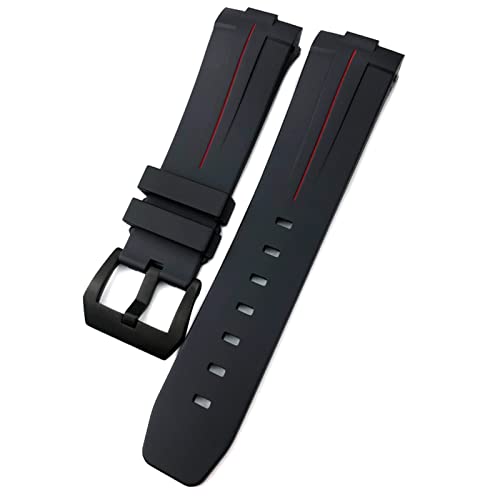 ZUC 24mm Gummi-Silikon für Panerai-Riemen-Bogen-Gebogene Schnittstelle PAM441 111 312 359 438 320 Uhrenband Männer Sport Armband Zubehör (Color : Black red Black, Size : 24mm) von ZUC