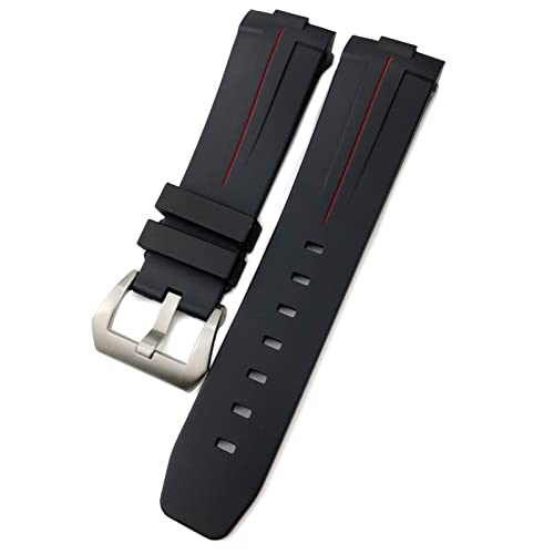 ZUC 24mm Gummi-Silikon für Panerai-Riemen-Bogen-Gebogene Schnittstelle PAM441 111 312 359 438 320 Uhrenband Männer Sport Armband Zubehör (Color : Black red silver, Size : 24mm) von ZUC