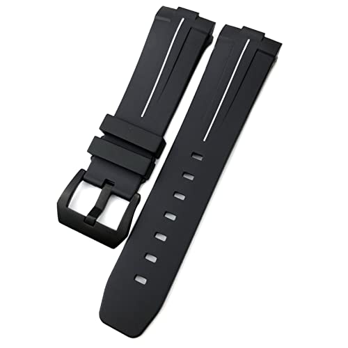 ZUC 24mm Gummi-Silikon für Panerai-Riemen-Bogen-Gebogene Schnittstelle PAM441 111 312 359 438 320 Uhrenband Männer Sport Armband Zubehör (Color : Black white black, Size : 24mm) von ZUC