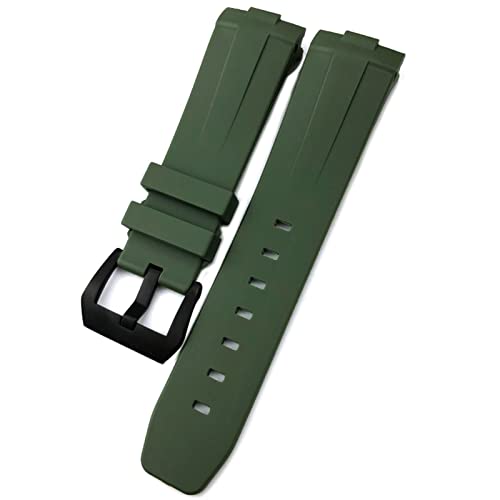 ZUC 24mm Gummi-Silikon für Panerai-Riemen-Bogen-Gebogene Schnittstelle PAM441 111 312 359 438 320 Uhrenband Männer Sport Armband Zubehör (Color : Green Black, Size : 24mm) von ZUC