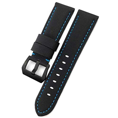 ZUC 24mm Top-Qualität Nylon-Leinwand-Leder-Uhr-Uhr-Armband für Panerai-Watchband PAM01661 / 00441/1312/111 Handgelenkband Armband Zubehör (Color : Black blue black, Size : 24mm) von ZUC