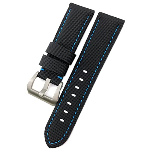 ZUC 24mm Top-Qualität Nylon-Leinwand-Leder-Uhr-Uhr-Armband für Panerai-Watchband PAM01661 / 00441/1312/111 Handgelenkband Armband Zubehör (Color : Black blue silver, Size : 24mm) von ZUC