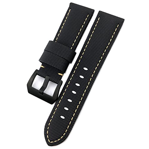 ZUC 24mm Top-Qualität Nylon-Leinwand-Leder-Uhr-Uhr-Armband für Panerai-Watchband PAM01661 / 00441/1312/111 Handgelenkband Armband Zubehör (Color : Black white black, Size : 24mm) von ZUC